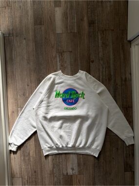 Vintage Hard Rock Cafe Orlando White Graphic Crewneck Sweatshirt Save The Planet